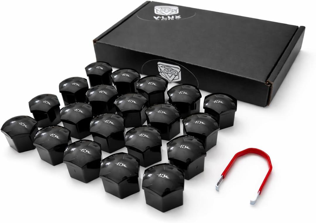 for Audi A3 A4 A5 A6 A7 A8 Q3 Q4 Q5 Q6 Q7 Q8 inc e-tron Lug Nut Covers | 20 Glossy Black Wheel Nut Caps