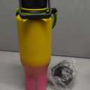 BJPKPK Insulated Water Bottles with Straw Lid, 35oz Metal Water Bottle with 2 lids & Paracord Strap, Double Wall Stainless Steel Vacuum Tumblers, Cups, Thermo for Hot& Cold Drinks, Pink & Yellow Rose