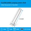(2PACK) FLS/E9W Fluorescent Bulb,Replacement for Camping Lantern Bulb,4 Pin 2G7 Base,5.5 inch Special Size,6400K