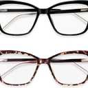 CCVOO Trendy Reading Glasses for Women, Oversized Blue Light Readers, Cheaters Eyeglasses, Stylish Square Cat Eye Glasses (Black + Tortoise)