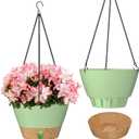 ZMTECH 8 Inch Hanging Planters for Indoor Plants, Hanging Baskets for Plants Outdoor with Visible Water Level, Hanging Flower Pots with Drainage Holes & Removable Tray (2 Pack, Green)