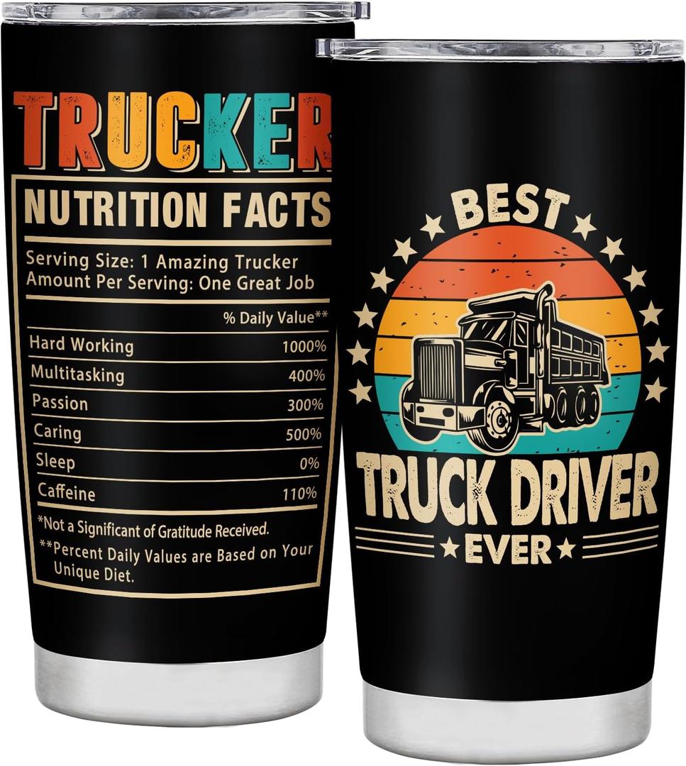 Truck Driver Gifts for Men Truck Driver Appreciation Gifts Cool Truckers for Men Stainless Steel Tumbler With Lid 20oz