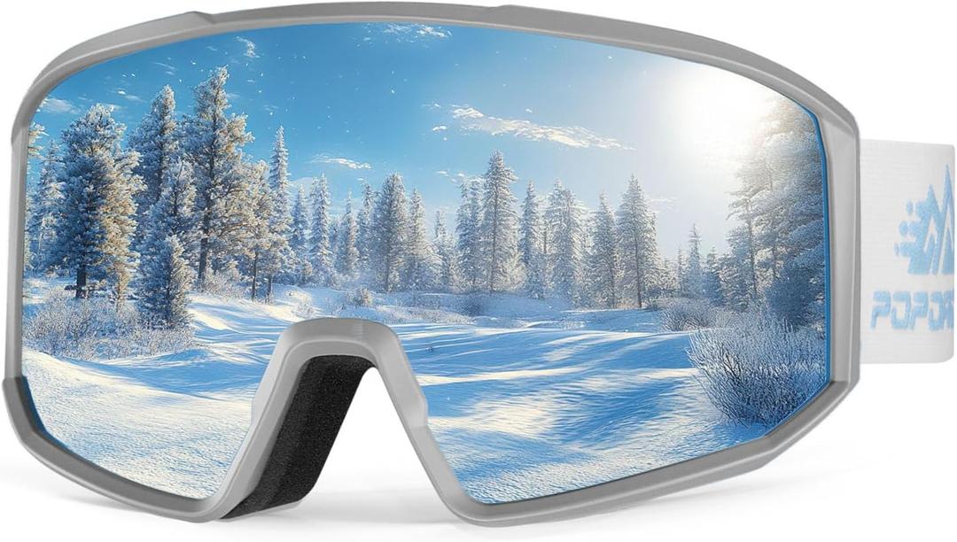 OTG Ski Goggles,100% UV Protection,Anti Fog,Polarized Ski Snowboard Goggles for Men Women Adult (Fullrevo-cylindrical-iceblue-vlt16%)