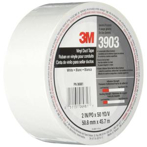 3M Vinyl Duct Tape 3903, White Color, 2 in x 50 yd, 7.3 mil, Individually Wrapped Conveniently Packaged