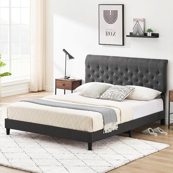 GAOMON Queen Bed Frame, Upholstered Platform Bed Frame Queen Size with Adjustable Button Tufted Headboard, Wooden Slats Support, No Box Spring Needed, Easy Assembly (Grey)