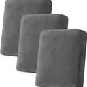 H.VERSAILTEX Velvet Stretch Couch Cushion Cover Plush Cushion Slipcover for Chair Loveseat Sofa Cushion Furniture Protector Seat Cushion Sofa Cover (3 Piece Sofa Cushion Covers, Grey)