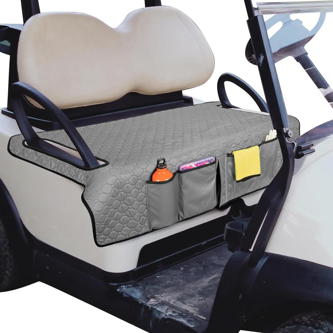 Golf Cart Seat Covers, Universal Golf Cart Seat Towel Blanket with 4 Front Pockets & Nonskid Bottom Fits for EZGO, Yamaha, Club Car and More 2 Person Seats Golf Carts (Grey Octagon)