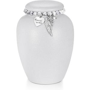 SOITIS Urn for Human Ashes Keepsake- 4.8 Inches White Ceramic Urn Ashes Keepsake, Memorial Holder Decorative Urn, Funeral Cremation Urns for Women Men Small Urn for Human Ashes