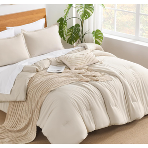 Andency Beige California King Comforter Set - 7 Pieces Cream Bed in a Bag Cal King Bedding Comforter Sets, Summer Solid Soft Lightweight Comforter with Fitted Sheets, Flat Sheets, Pillowcases & Shams