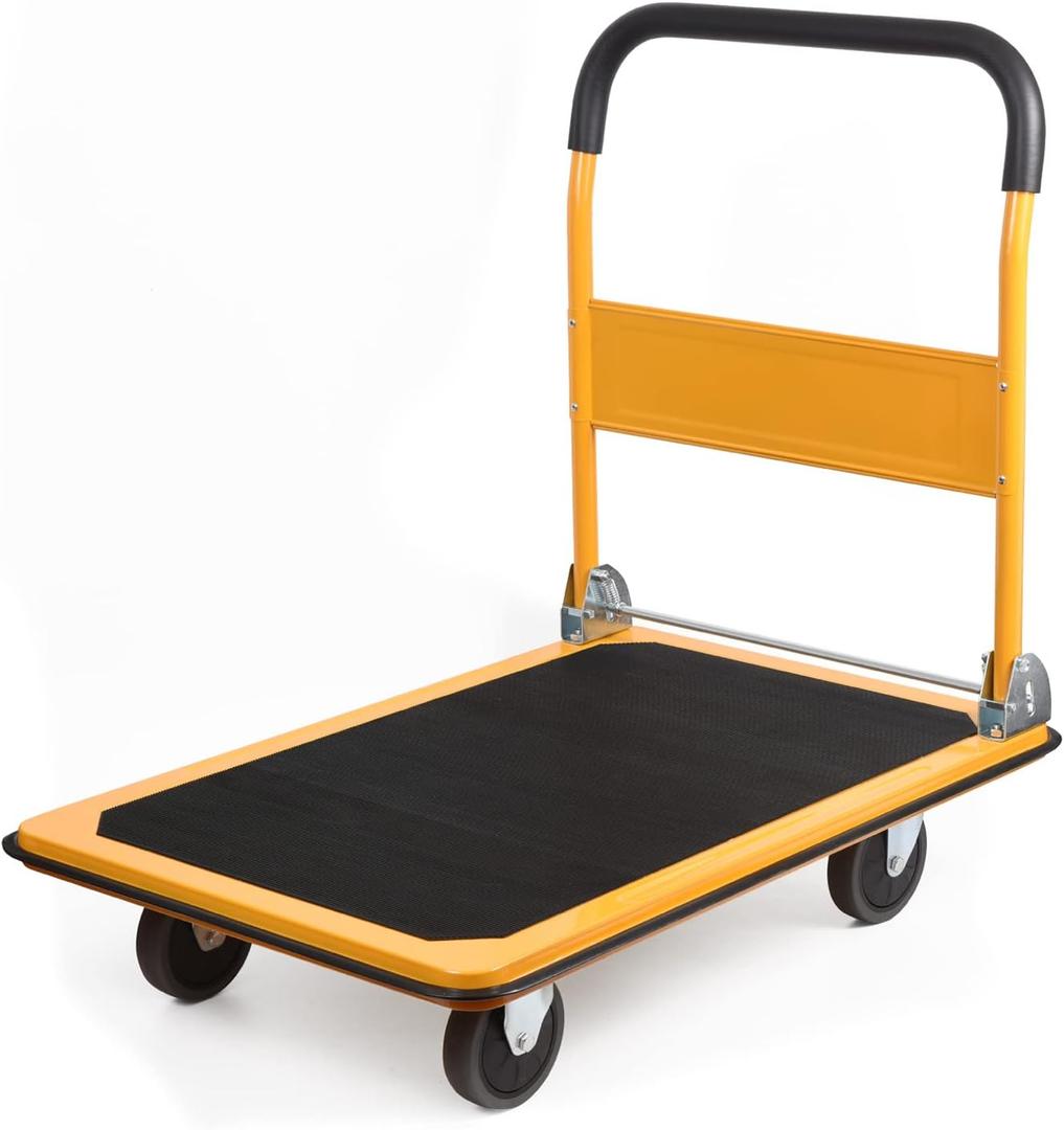 LEADALLWAY Platform Truck Large Size 880lbs Foldable Push Cart 35.8x24x34.3inches Yellow (Yellow 880lbs)