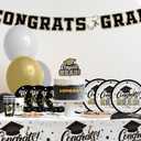 Graduation Decorations 2026 Black and Gold Grad Party Supplies with Disposable Dinner Plates, Dessert Plates and Napkins for 48 Guests - Graduation Party Decorations