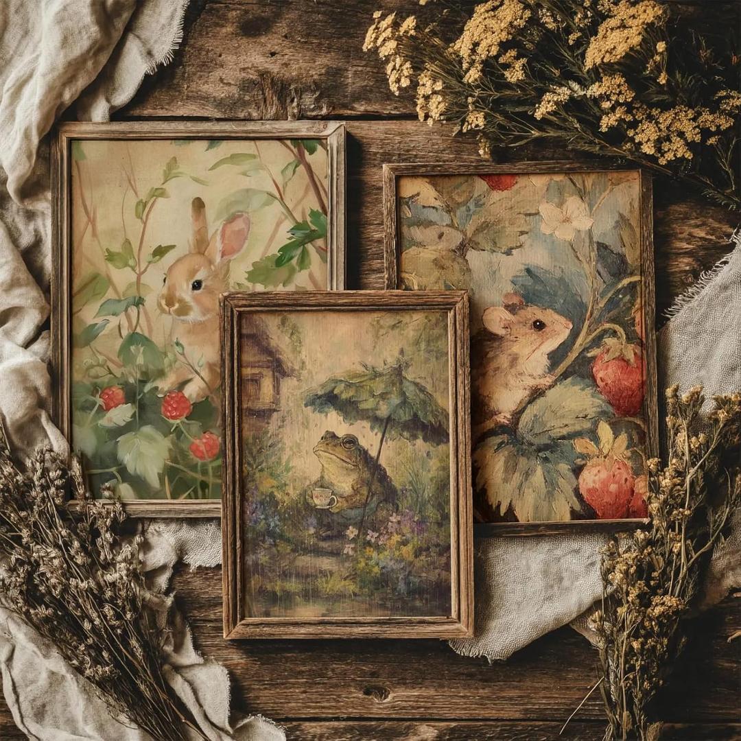 Nursery Woodland Animal Wall Art Vintage Forest Animal Canvas Wall Decor Baby Boy Room Poster Kids Wild Bunny Picture Cottagecore Prints Nursery Artwork for Girl Room Bedroom 16x24 Inch Unframed 3Pcs