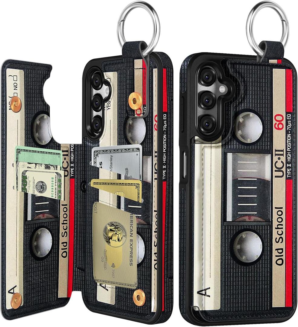 Shorogyt for Samsung Galaxy A15 5G Wallet Case with Card Holder - Designer Cassette Tape Pattern Kickstand Magnetic Clasp Back Flip Folio Leather Phone Cases for Galaxy A15 5G for Women Men Girls