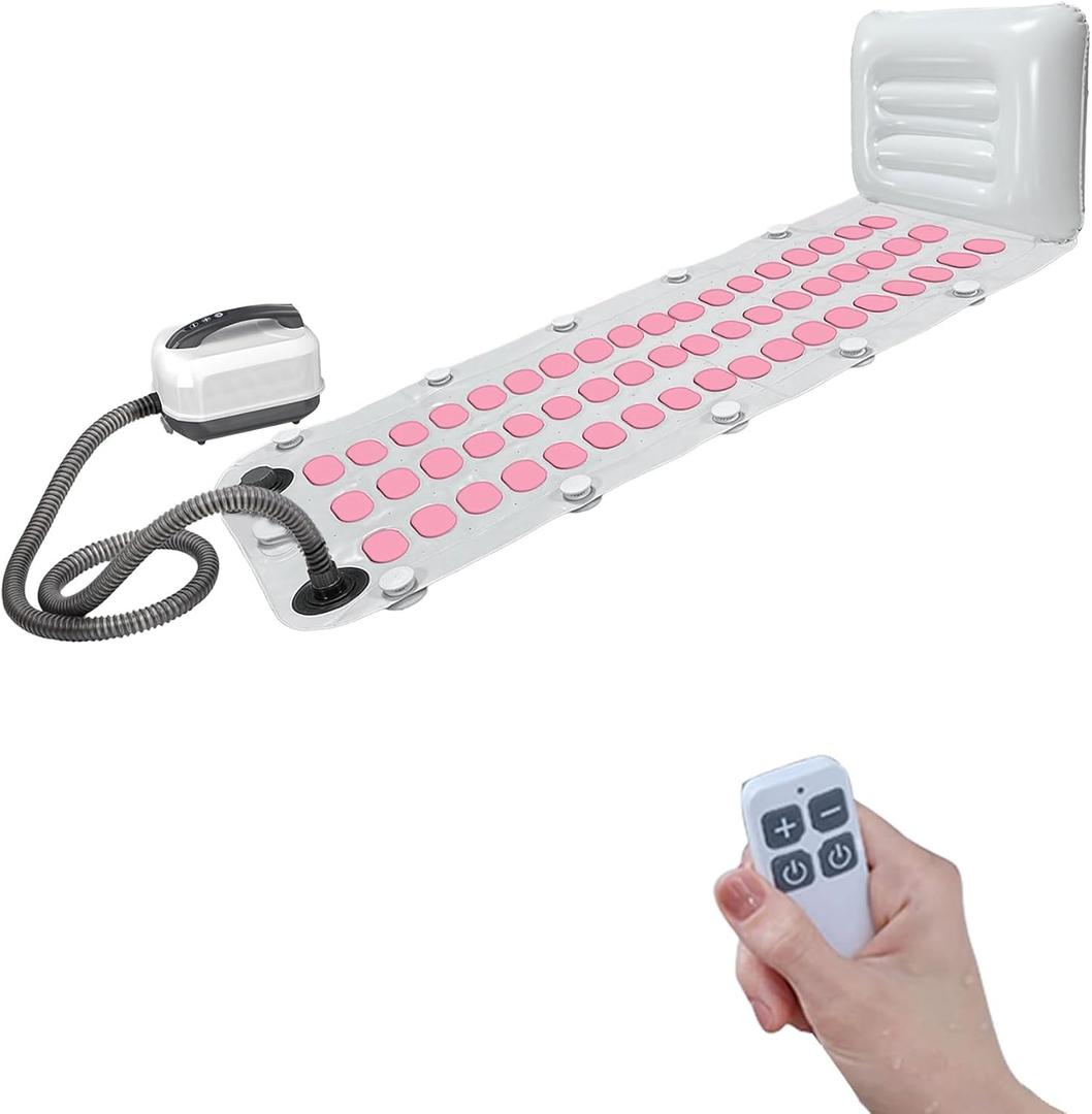 Electric Bubble Massage Mat with Pillow for Bathtub - Portable Spa Bubble Bath Massager, 6-Speed Adjustable Jet Spa & Remote Control, 13 Suction Cups, 74 Air Jets for Full-Body Relaxation