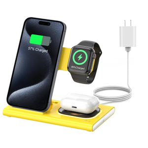 3 in 1 Charging Station for iPhone 17  Wireless Charger for Apple Products for iPhone 17 16 15 14 13 12 11 Pro Max  Foldable Wireless Charging Station Dock Stand for iWatch Series & AirPods(Yellow)