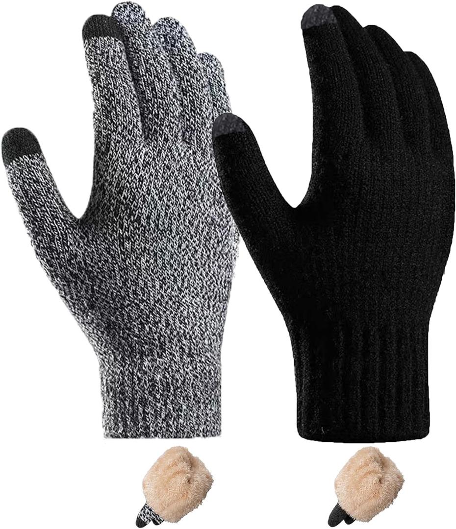 Wool Winter Gloves Men Women Fleece lined Knit Touch Screen Warm Thermal Snow Driving Cycling Gloves Cold Weather (Medium, Multicolor)