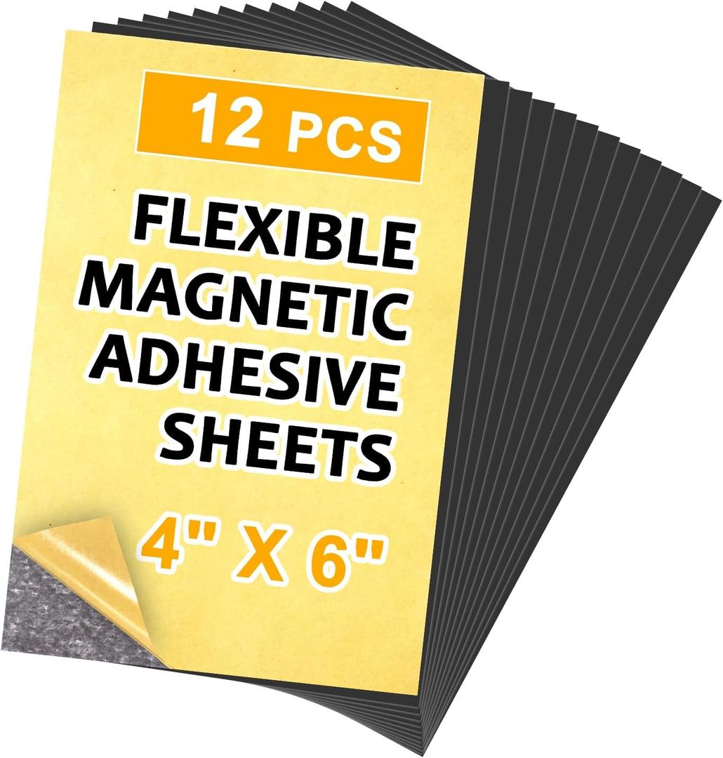Magnetic Adhesive Sheets,4" x 6",12 Pack,Easy-to-Use Magnetic Paper with Adhesive Backing for Photos & Postcards (4x6 inch)