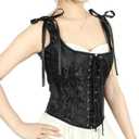 SUOSDEY Women Vintage Floral Corset Top Renaissance Vest Camisole Flower Print Bustier (Medium, Black)