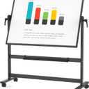 VIZ-PRO Double-Sided Magnetic Mobile Whiteboard, 48 x 36 Inches, Black Aluminium Frame and Stand