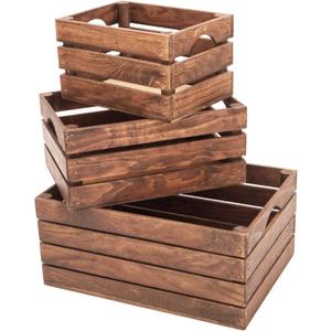 Rustic Wood Crates for vintage decorative display, Nesting Crate set for storage and farmhouse style decor, wooden boxes made from 100% Wood (Dark Brown, Nested Set of 3) Rustic Wood Crates for vintage decorative display, Nesting Crate set for storage and farmhouse style decor, wooden boxes made from 100% Wood (Dark Brown, Nested Set of 3)