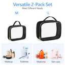 PACKISM Clear Makeup Bag Combo Pack, 1 TSA Approved Medium & Large for Checked Luggage, Clear Toiletry Bag with Handle, Water-resistant Travel Essentials Organizer, Black