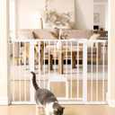 Babelio 29-48" Extra Wide Baby Gate with Adjustable Cat Door,Easy Install Pressure/Hardware Mounted,Auto Close Pet door for Stairs,House,Doorways,Effortless Walk Thru,White