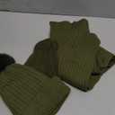 3 Pcs Winter Beanie Hat Scarf Gloves Set for Women Men, Knit Hats Pom Warm Long Scarf Touchscreen Gloves(Olive Green)