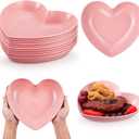 10 Pcs 8.5 Inch Pink Heart Plates - Valentine's Day Plates & Bowls - Dessert, Appetizer, Salad - Heat Resistant Plastic - Modern Style