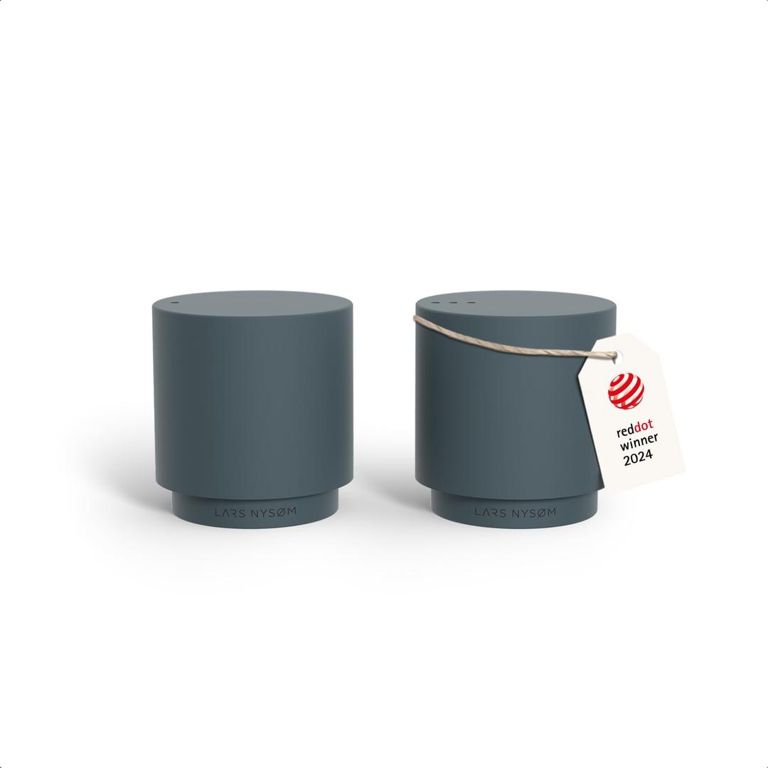 LARS NYSM Mini Salt and Pepper Shakers Set | Stainless Steel Salt and Pepper Shakers with Modern Minimalist Design, Easy Refill, Small Size (Stone Blue)