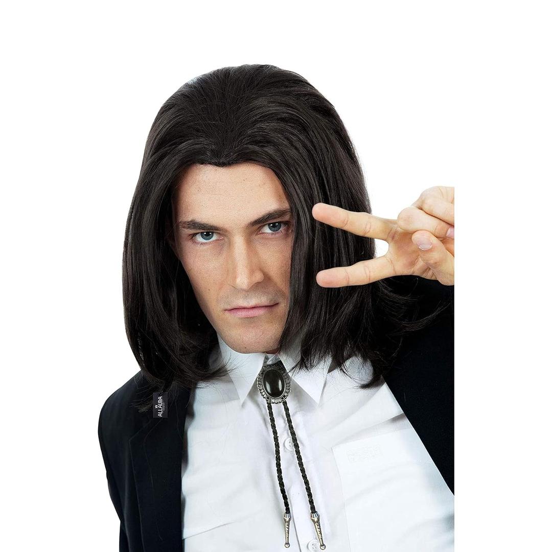 ALLAURA Compatible with John Wick Wig  Black Hitman Wig for Men, Tieable into Ponytail  Assassin, Keanu, Vincent Vega, Farquaad, Vampire Cosplay  90s Action Movie Halloween Costume Hairpiece