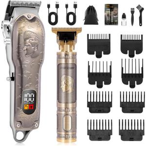 Professional Hair Clipper Set Men's Cordless Hair Clipper T-Shaped Blade Beard Trimmer Sideburn Trimmer Electric Hair Clippers Rechargeable Professional Hair Trimmer Set (Antique Bronze)