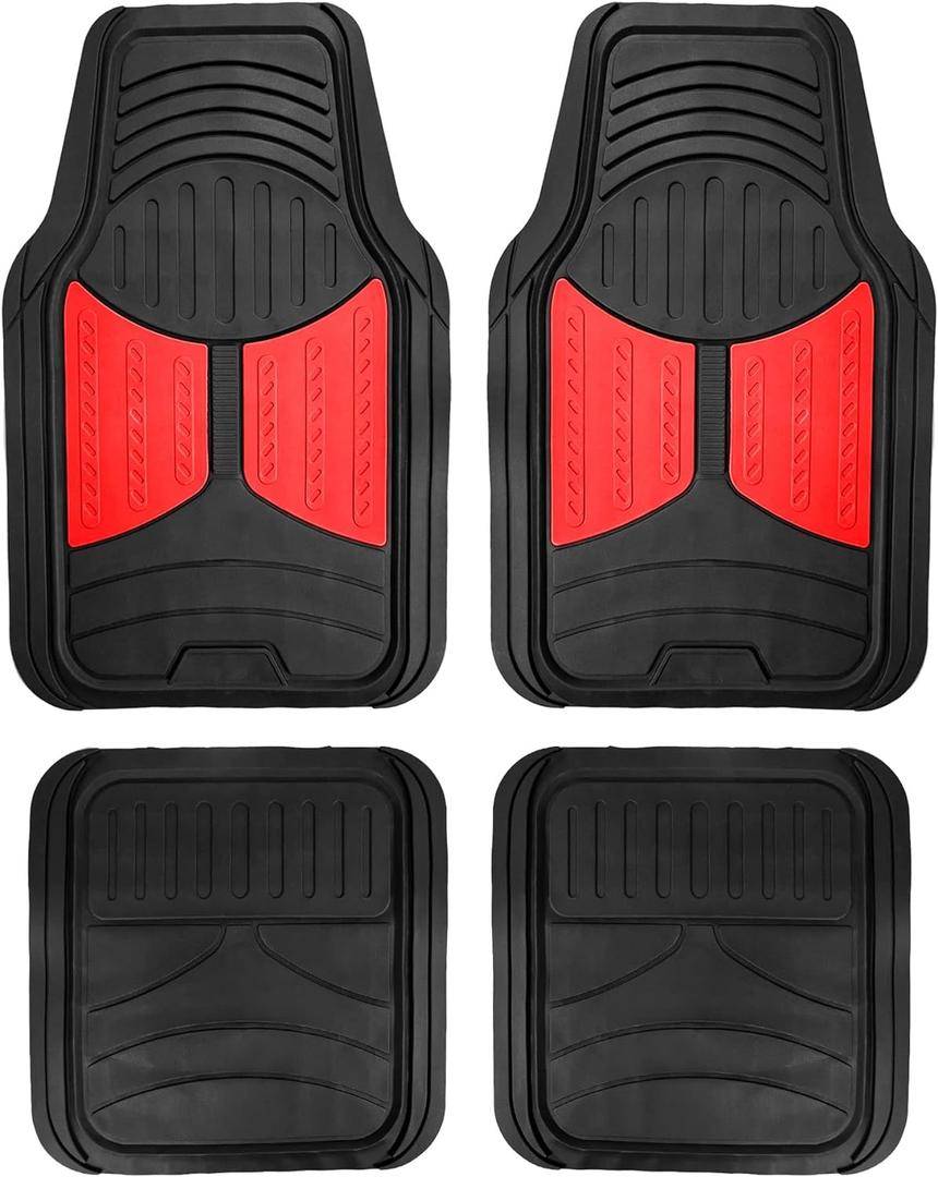 FH Group Full Set Trimmable Rubber Floor Mats, Monster Eyes (Red) - Universal Fit for Cars Trucks and SUVs