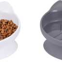 Kitty City Elevated Slow Feeder Cat Bowls (Set of 2), Whisker-Friendly Raised Cat Food Dishes with Ridges, Helps Reduce Fast Eating & Digestion Issues, Dishwasher Safe, 10.8 oz  White & Gray