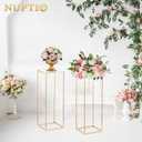 NUPTIO 2 Pcs Metal Flower Floor Vase Column Geometric Centerpieces Flower Stand for Tables, 31 inch Tall Gold Flower Holder for Home Party Wedding Decorations, Rectangular Display Rack