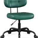 Misolant Vanity Chair with back, Small Armless Cute office Chair with wheels and Lumbar support, Comfy PU Leather Desk Computer Chairs with Adjustable Height, 360Swivel for Home Bedroom Office, Green