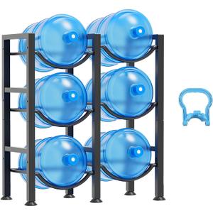 5 Gallon Water Bottle Holder for 6 Bottles, 3 Tiers Double Row Water Jug Holder, Detachable Heavy Duty Water Jug Stand, Water Jug Rack for Office, Kitchen, Garages, Restaurant, and Gym