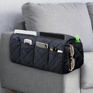 Sofa Armrest Organizer Non-Slip Arm Chair Bedside Caddy Storage Organizer for Recliner Couch with 14 Pockets for Cell Phone TV Remote Control Magazines (Black)