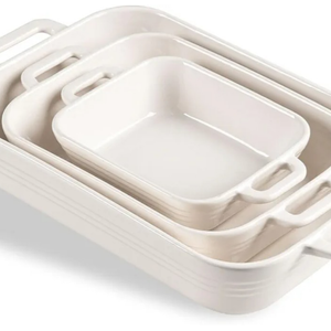 Sweejar Relief Casserole Dishes for Oven, Ceramic 9x13 Baking Pans Set for Cooking, Cake, Banquet and Daily Use, Rectangular Bakeware Set, Porcelain Baking Dish, Lasagna Pan Deep with Handles (White)