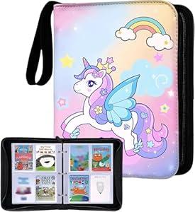Card Holder for Yoto Cards 120 Cards Capacity Card Case Storage Organizer with Zipper Card Binder for Yoto Player Cards and Yoto Mini Cards, Pink Unicorn