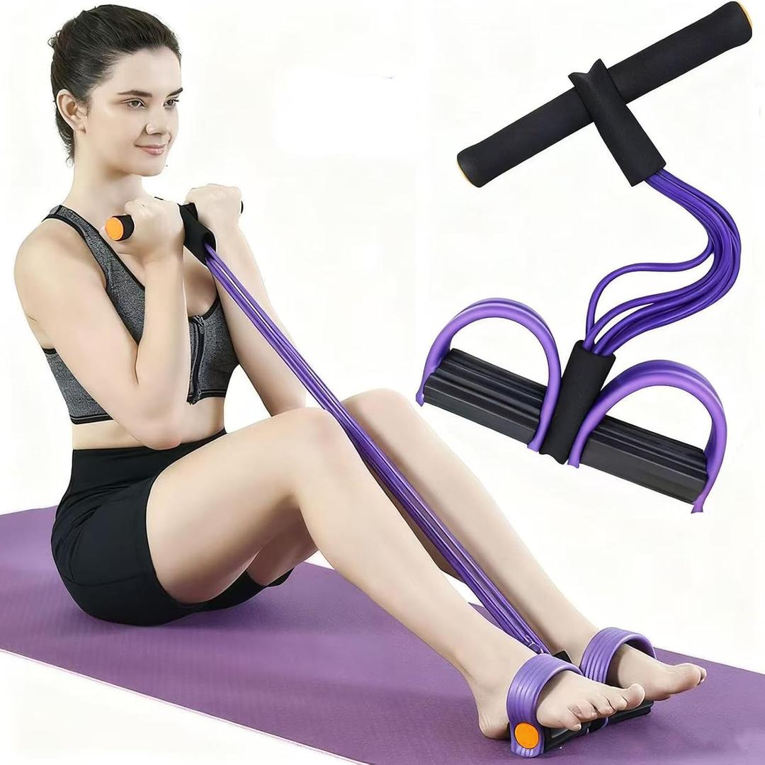Resistance Band with Pedal Handle 6 Tube Elastic Natural Latex Pull Rope Fitness Bands for Leg Arm Abdomen Waist Stretching Exercising Training