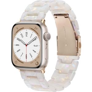 V-MORO Resin Band Compatible with Apple Watch Series 7/8/9/10 41mm/40mm/38mm/42mm Fashion Strap for iWatch Series 6/5/4/3/2/1/SE Lightweight Bracelet Wristband Replacement Women(Colorful Ivory White) (38mm/40mm/41mm/42(series 10), Colorful Ivory White - Rose Gold)