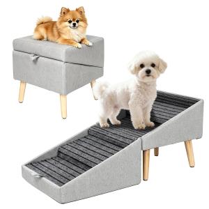 VUKJLOP Dog Ramp for Couch Sofa and Low Bed, 13.5"H 2-in-1 Foldable Split Ottoman&Steps, Non-Slip Wooden Pet Stairs for Small Senior Injured Dogs & Cats