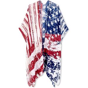 Moss Rose Women's Beach Cover up Swimsuit Kimono with Bohemian Floral Print, Loose Casual Resort Wear, New American Flag
