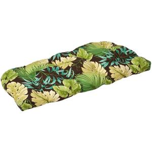 Pillow Perfect Tropic Botanical Indoor/Outdoor Tufted Wicker Loveseat Cushion, 1 Count, 19" x 44", Green Tropique Peridot