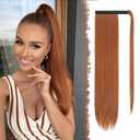 FESHFEN Ponytail Extensions - 24 Inch Long Straight Wrap Around Synthetic Ponytails Hair Piece Pony Tail Hair Extensions Hairpieces for Women, Copper Red