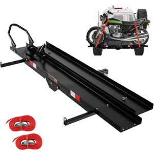 SAFSTAR 600 LBS Motorcycle Carrier, Hitch Mount Bike Rack w/Loading Ramp, Adjustable Wheel Chock & 2 Straps, Heavy-Duty Steel Trailer Hauler w/ 2" Hitch Receiver for Car, SUV, Truck, Black SAFSTAR 600 LBS Motorcycle Carrier, Hitch Mount Bike Rack w/Loading Ramp, Adjustable Wheel Chock & 2 Straps, Heavy-Duty Steel Trailer Hauler w/ 2" Hitch Receiver for Car, SUV, Truck, Black