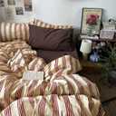 3 x mixinni Retro Striped Duvet Cover Set Full - 100% Natural Cotton 3-Piece Vintage Red Stripes Pattern Printed Bedding Set, Soft Breathable Comforter Cover with Zipper Closure & Corner Ties, Full Size
