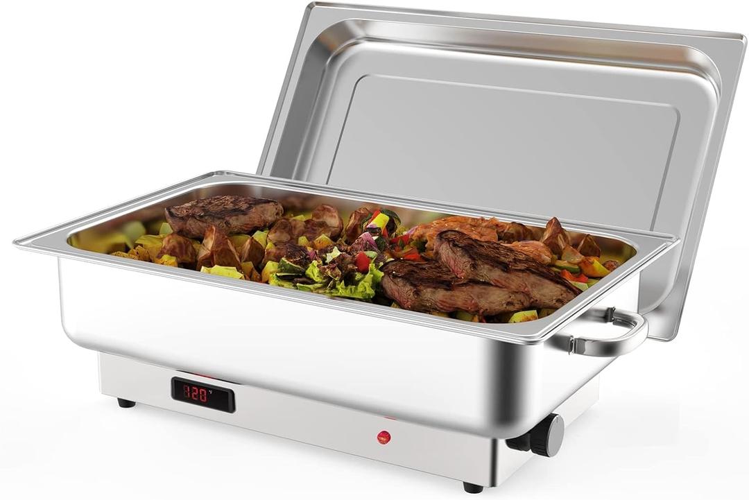 Electric Chafing Dish, 9QT Rectangular Stainless Steel Chafing Dish Buffet Set, Commercial Food Warmer with Temperature Control Display for Parties, Catering, Festivals (1/1 Full Size)