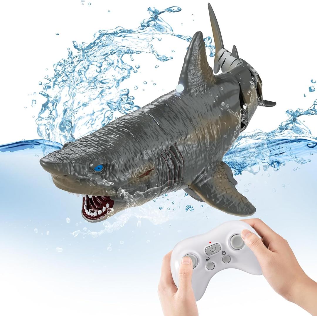 Remote Control Shark Water Toys for Pool, Summer Toys for Kids,Rechargeable Realistic Swimming Megalodon with Light, 2.4 GHz Gift for 6+ Year olds Boys Girls Adults