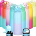 Oldley Insulated Water Bottle with Straw 20oz Stainless Steel Water Bottles with 3 lids Double-Wall Vacuum Thermal for Kids Adults School Sports, Blue-purple